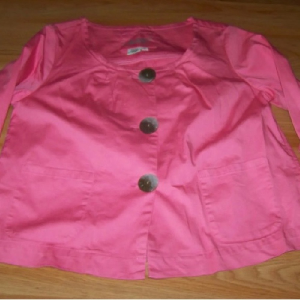 Women's Size Medium LAL Live A Little Pink Jacket 3/4" Sleeves Large Buttons EUC